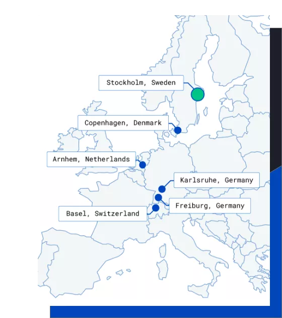 Map about where Pointsharp offices are located in Europe