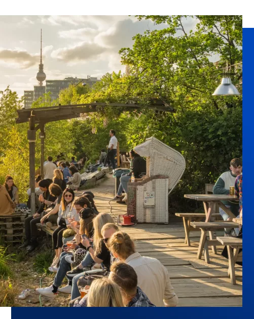 View of people relaxing outdoors, Berlin